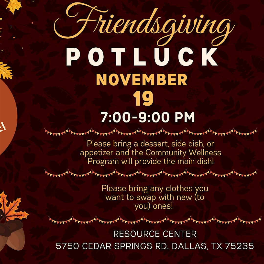Friendsgiving potluck event details and location.