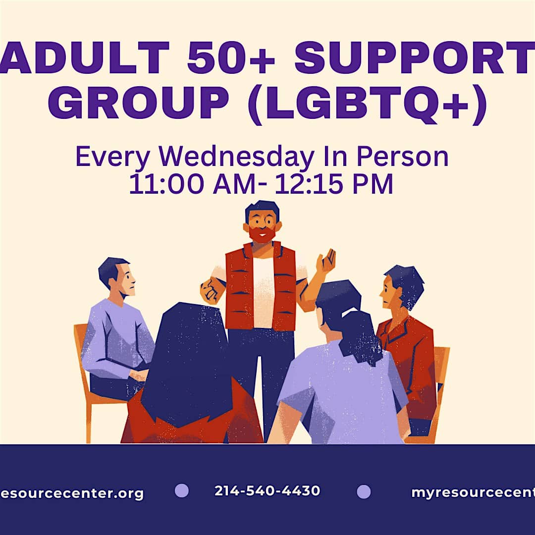 LGBTQ+ senior support group meeting illustration.