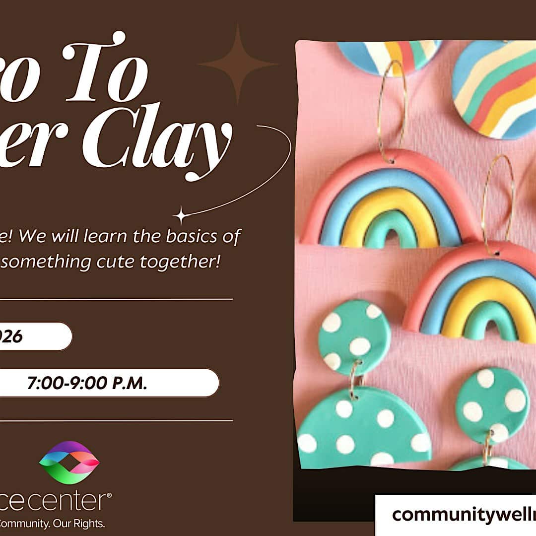 Intro to polymer clay jewelry workshop event poster