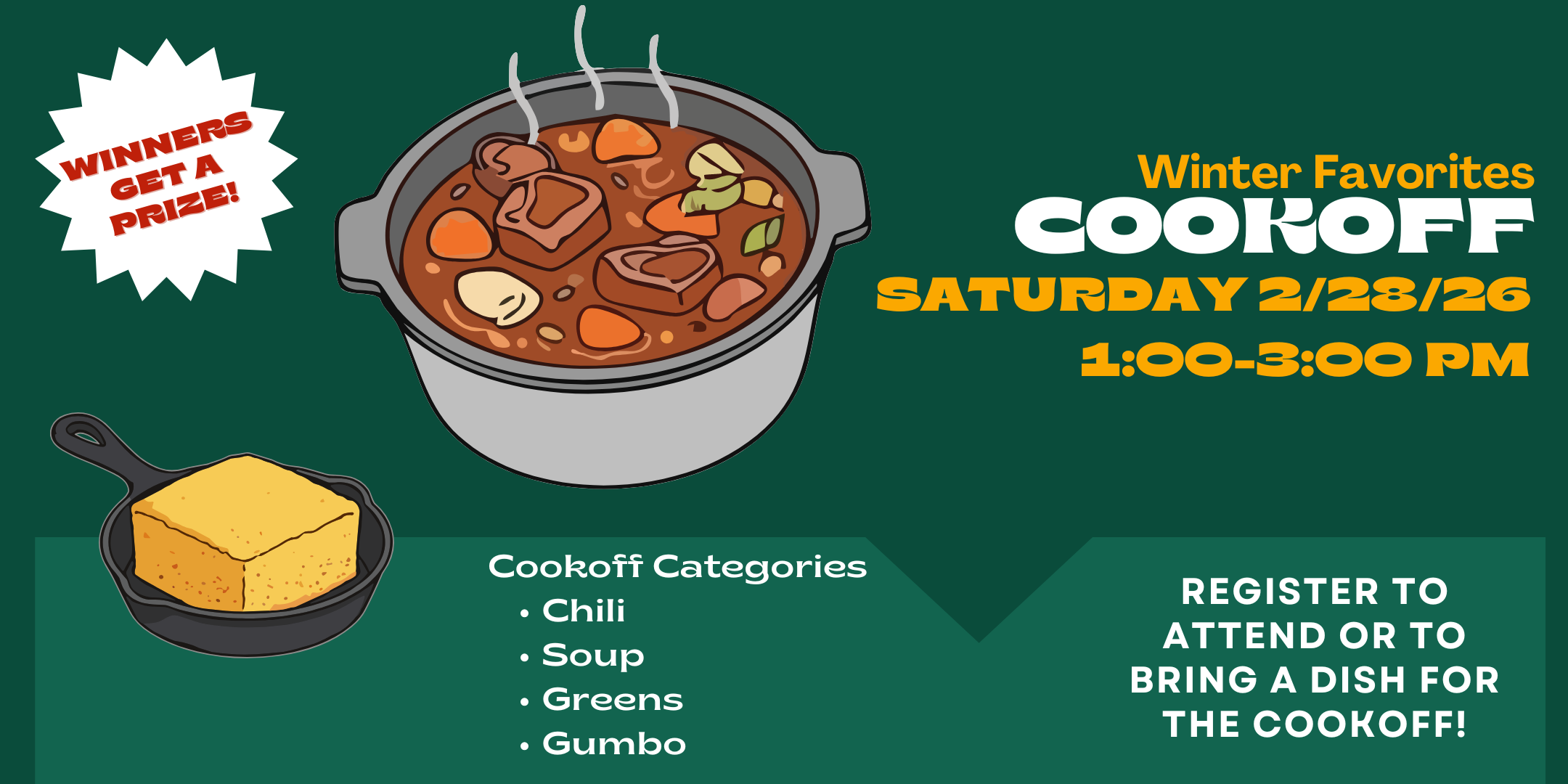 Winter Favorites Cookoff event with prizes and categories.
